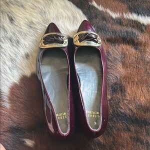 Stuart Weitzman Red and Gold Flats with Bow Detail